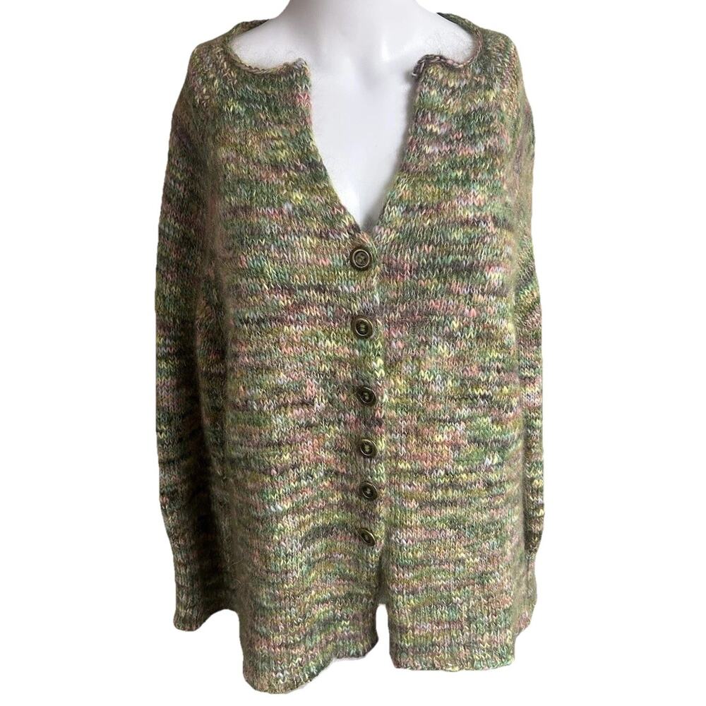 Hand Knit Mohair Blend Cardigan Womens M L Multicolor Boho Grannycore Cottage
